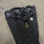 Authentic Vintage Y2K Le Silla Beaded Denim Pointed Toe Stiletto Boots