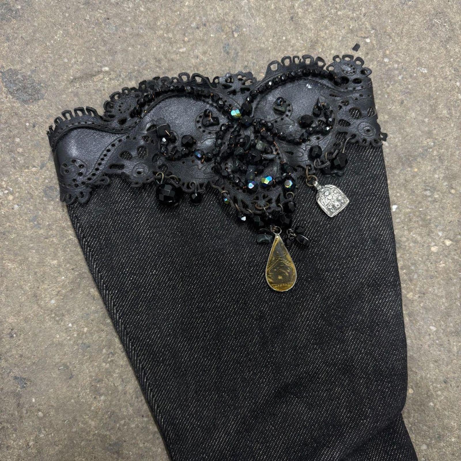 Authentic Vintage Y2K Le Silla Beaded Denim Pointed Toe Stiletto Boots