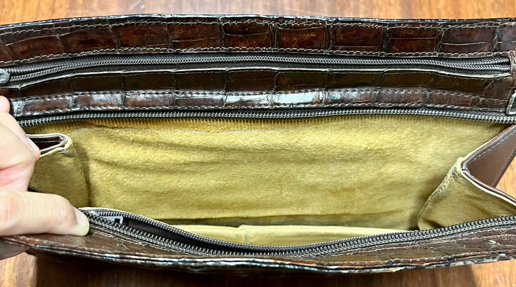 Vintage Dark Brown Crocodile Leather Clutch