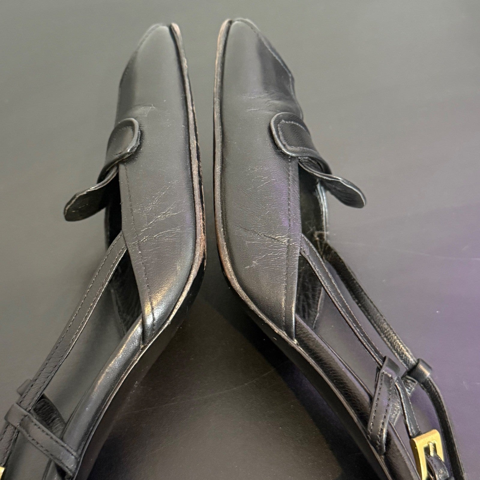 Prada Black Leather Square Toe Slingback Pump Size 35.5