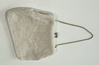 Vintage White Beaded Purse Clutch Bag Handbag Thin Gold Chain Handle
