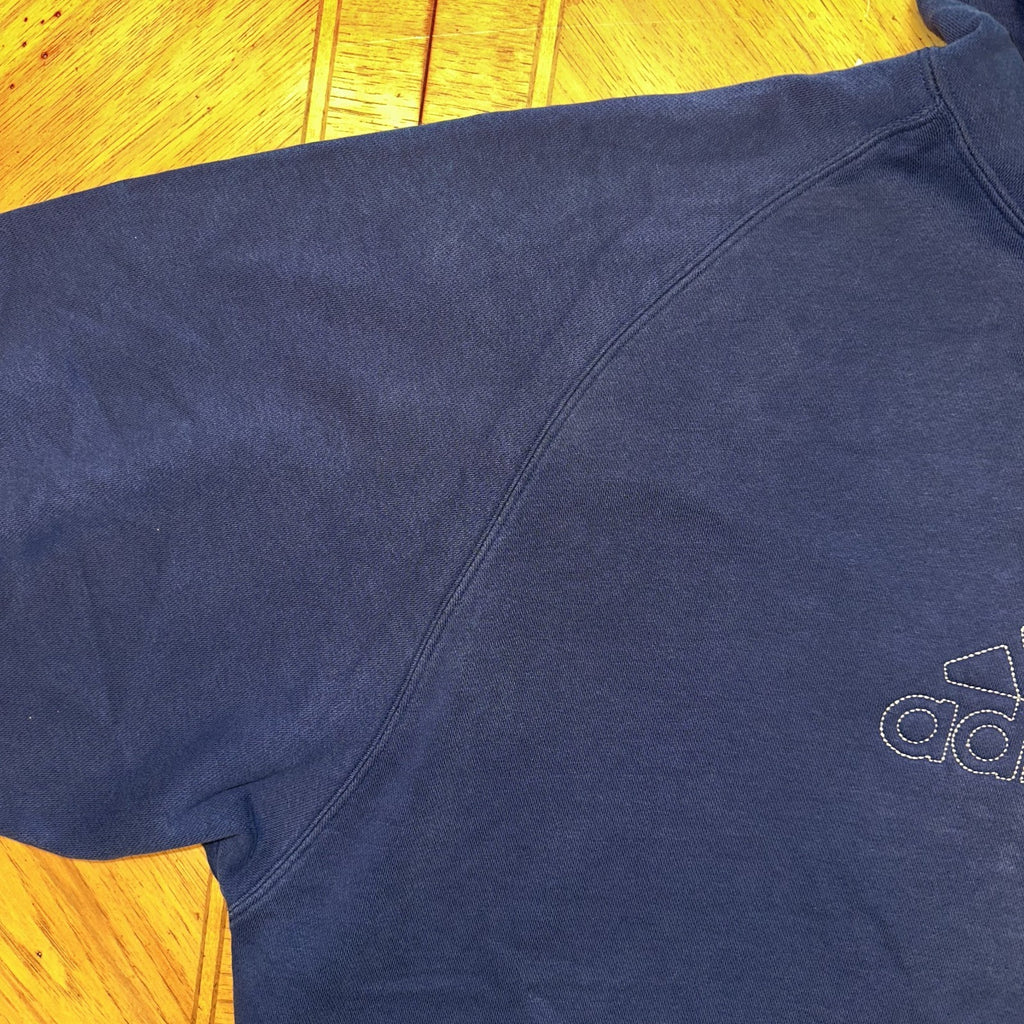Vintage Adidas Hoodie Sz Large Center Logo Spellout Navy Embroidered Distressed