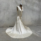 Vintage 1930s White Candlelight Silk Satin Gown Bias Cut Wedding Bridal Dress