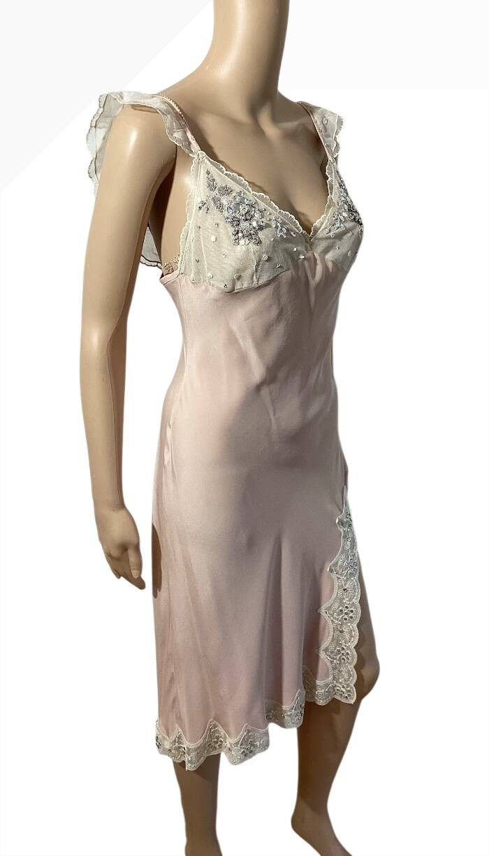 BLUMARINE S/S 2004 EMBELLISHED LACE TRIM DRESS SZ 44