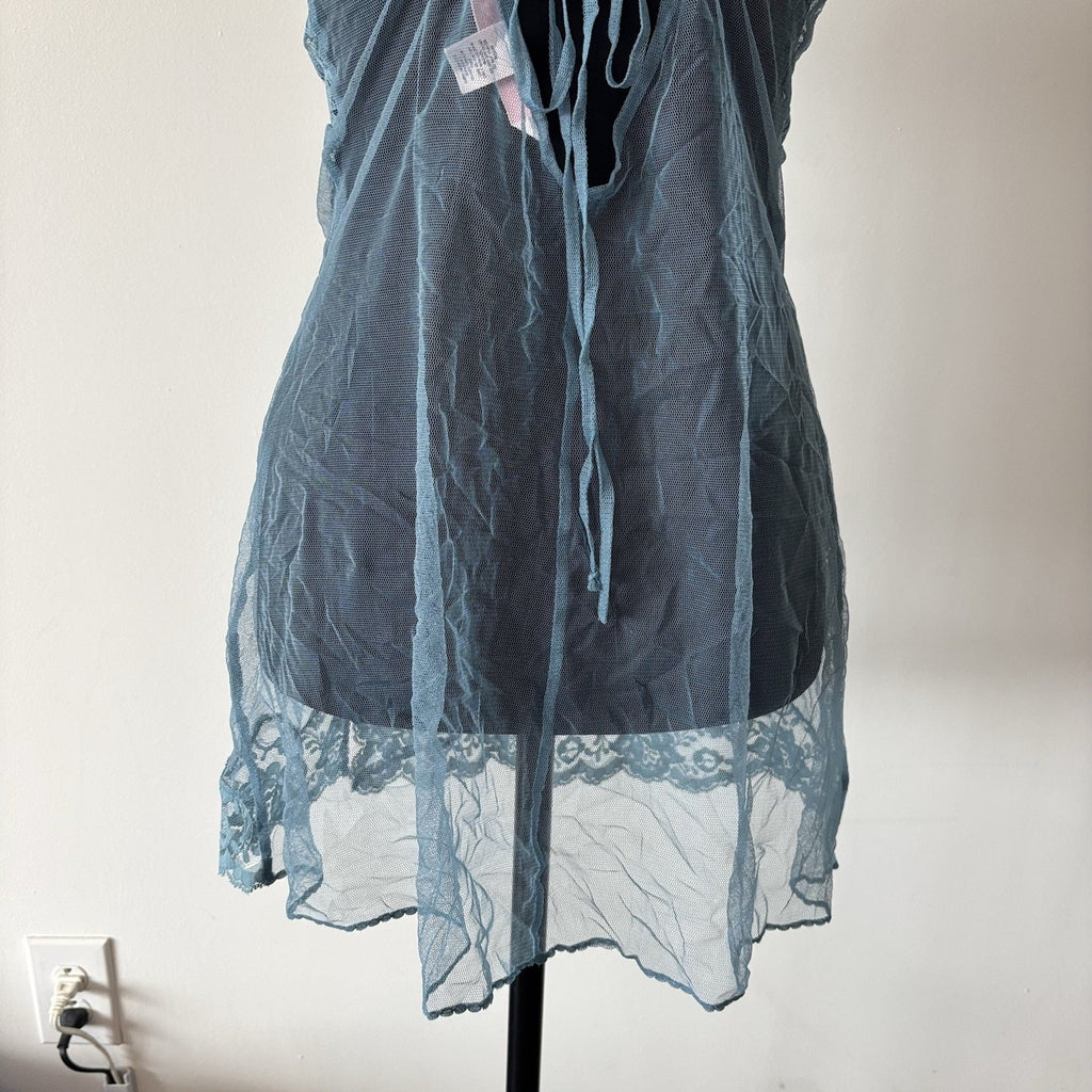 VTG Victoria’s Secret Blue Babydoll Dress Sheer Size M Sequin Lace Romantic Y2K