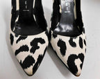 Casadei Black White Animal Print Canvas High Heel Pumps Italy 6 M