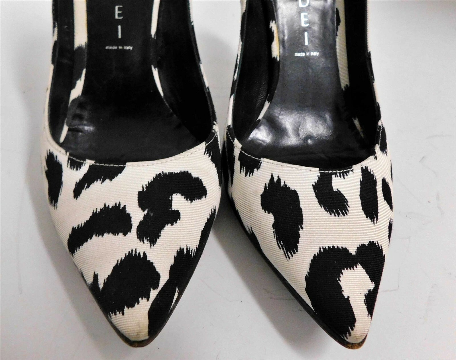 Casadei Black White Animal Print Canvas High Heel Pumps Italy 6 M