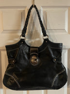 Francesco Biasia Y2K Black Leather Studded Hobo Shoulder Bag Large