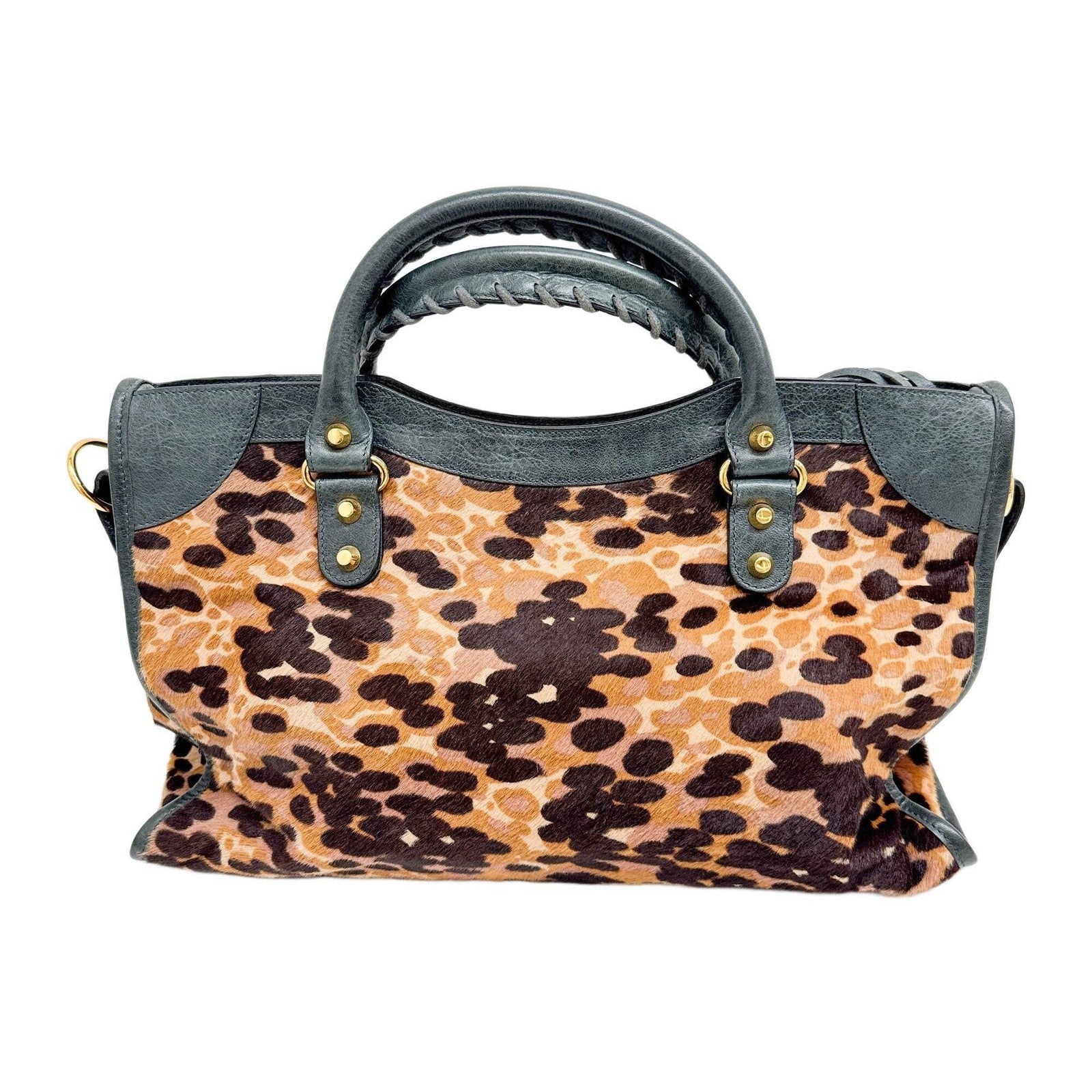 BALENCIAGA The City Brown Animal Print Pony Hair Two Way Bag