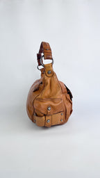 Francesco Biasia Tan Brown Leather Hobo Shoulder Bag Y2K