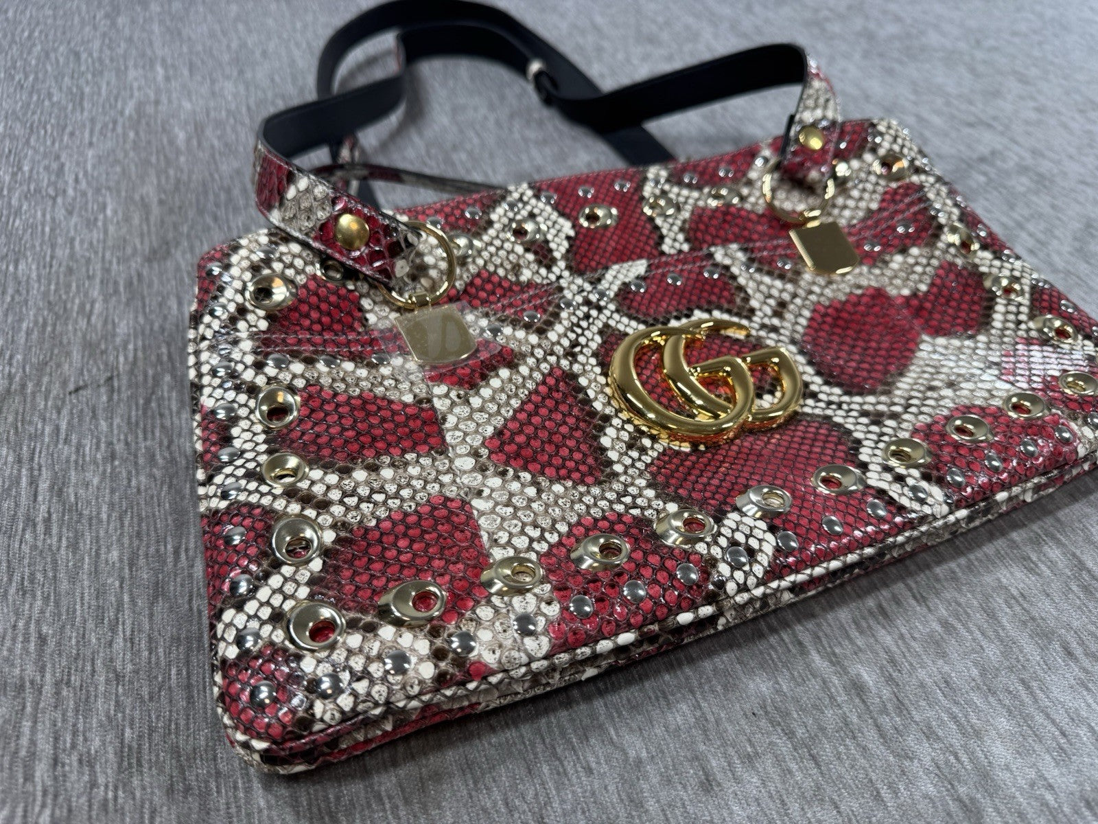 Gucci Python Arli Bag Purse Handbag Rock Red Snakeskin Exotic Studs w Tags