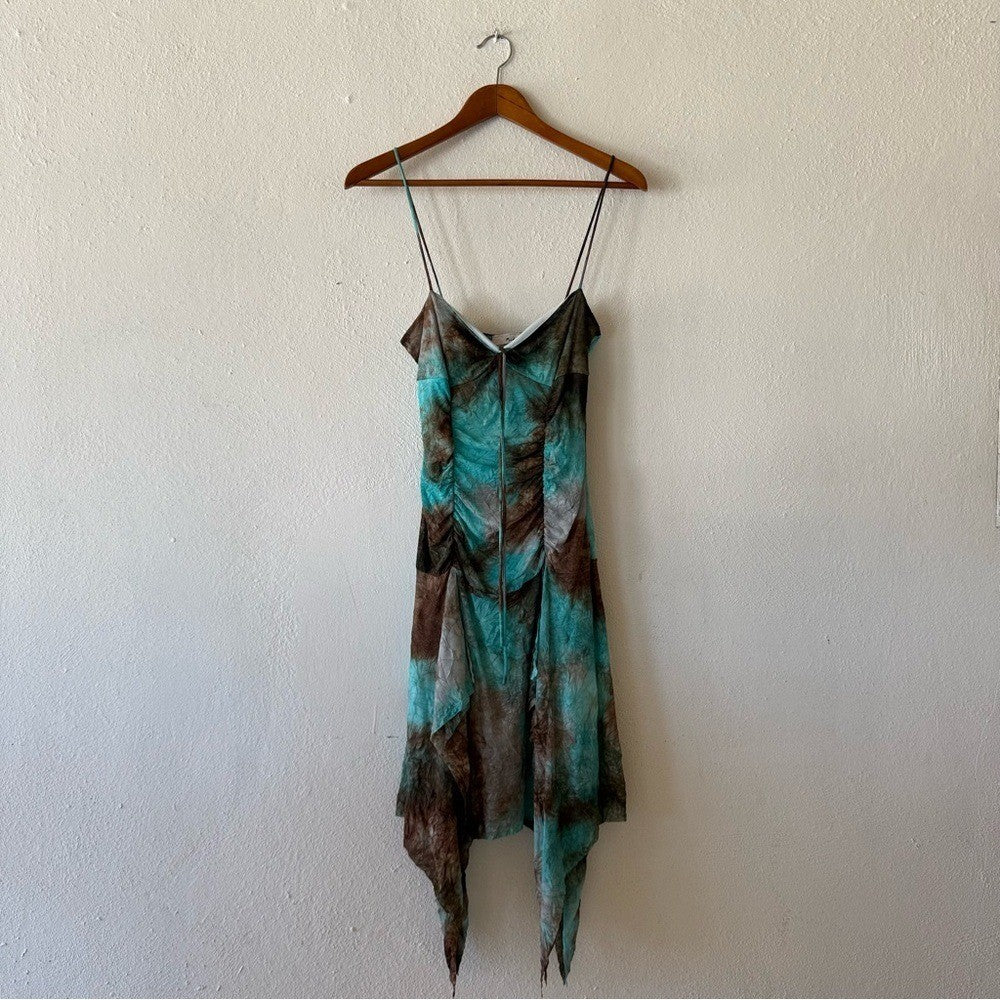 Turquoise Brown Tie Dye Slip Dress