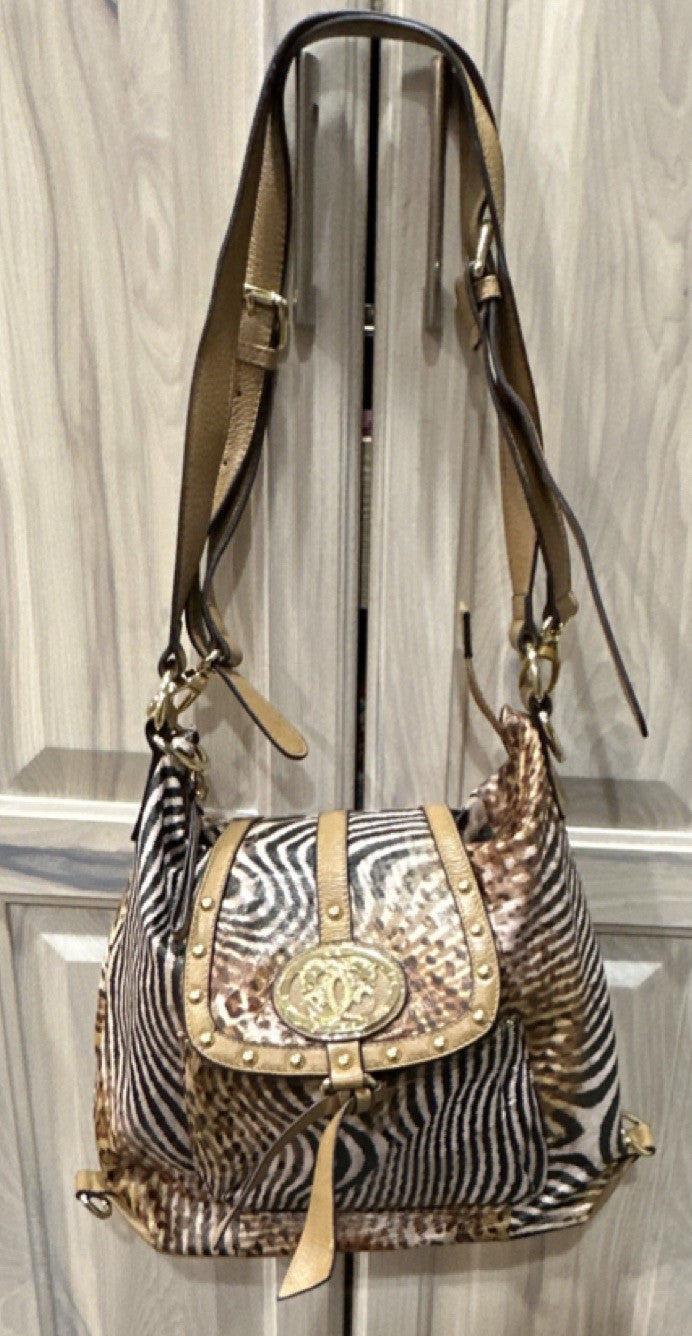 Sharif Animal Print Shoulder Bag with Studded Accents
