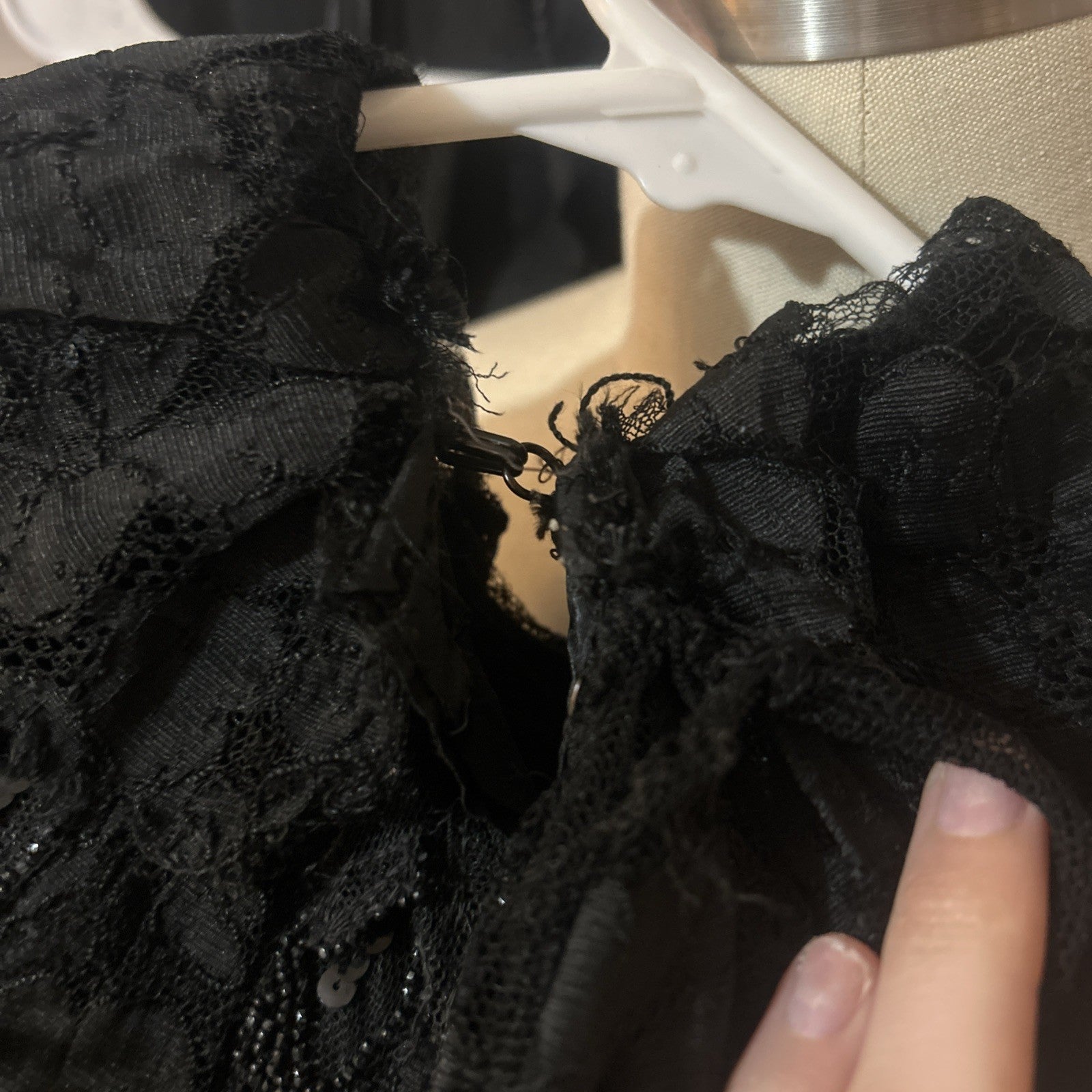 Vintage 1800's Victorian Gothic Black Lace Capelet w/ Beads  + Ruffle Size Small