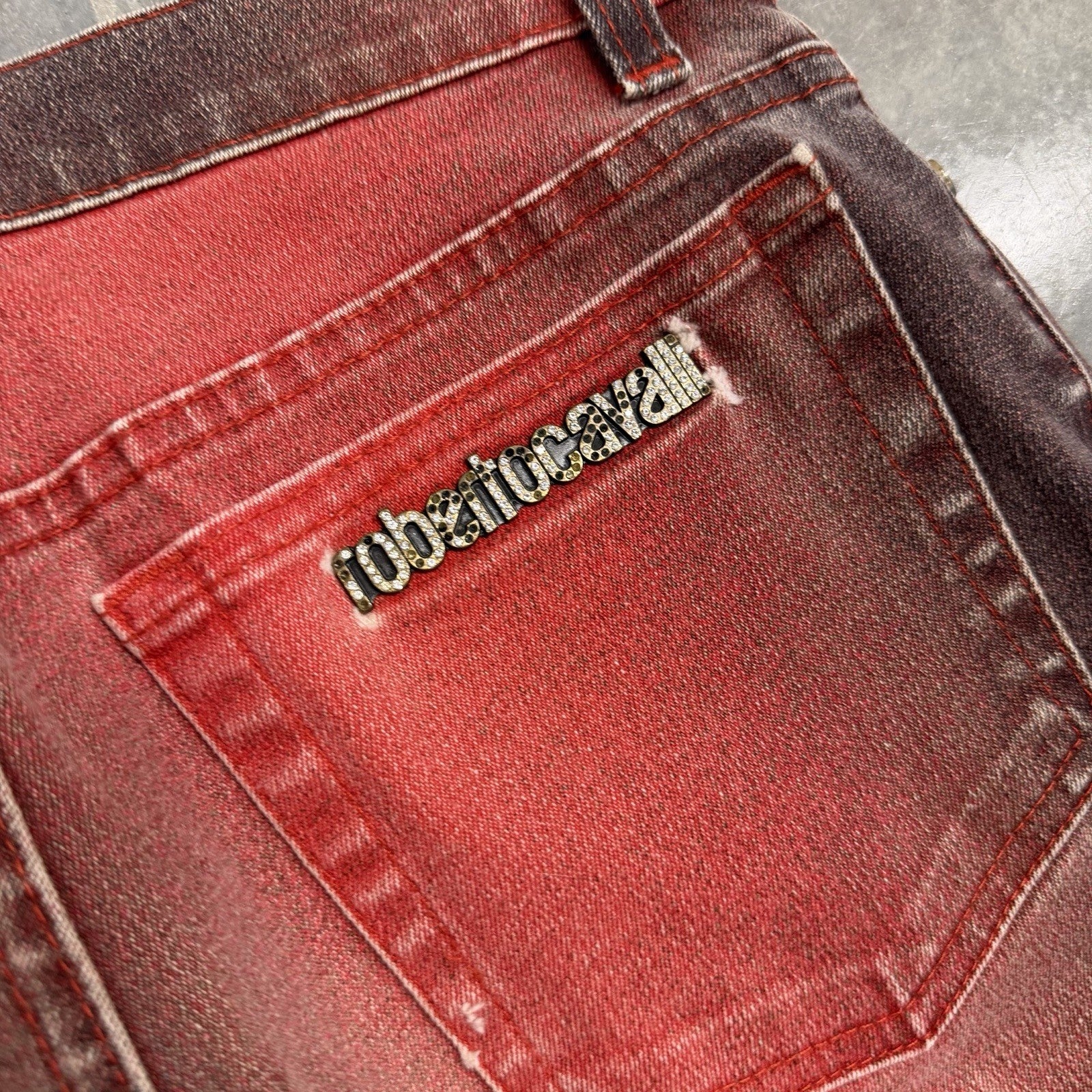 Vintage Roberto Cavalli Red Gradient Jeans “Devil Harmony” AW 2003 - Small