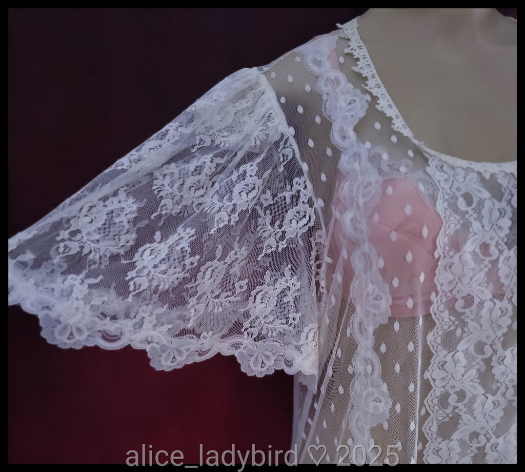 Vintage CHANTILLY Lace DRESS Drop Waist SHEER Lingerie Gown Victorian Bride ~L