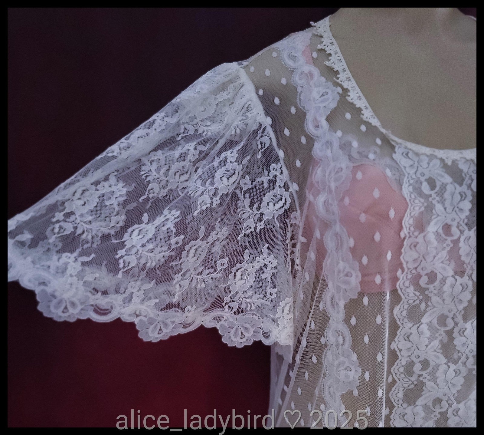 Vintage CHANTILLY Lace DRESS Drop Waist SHEER Lingerie Gown Victorian Bride ~L