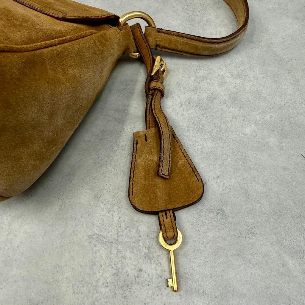 PRADA Y2K Shoulder Hand Hobo Bag Brown Suede Leather Women's Authentic Used