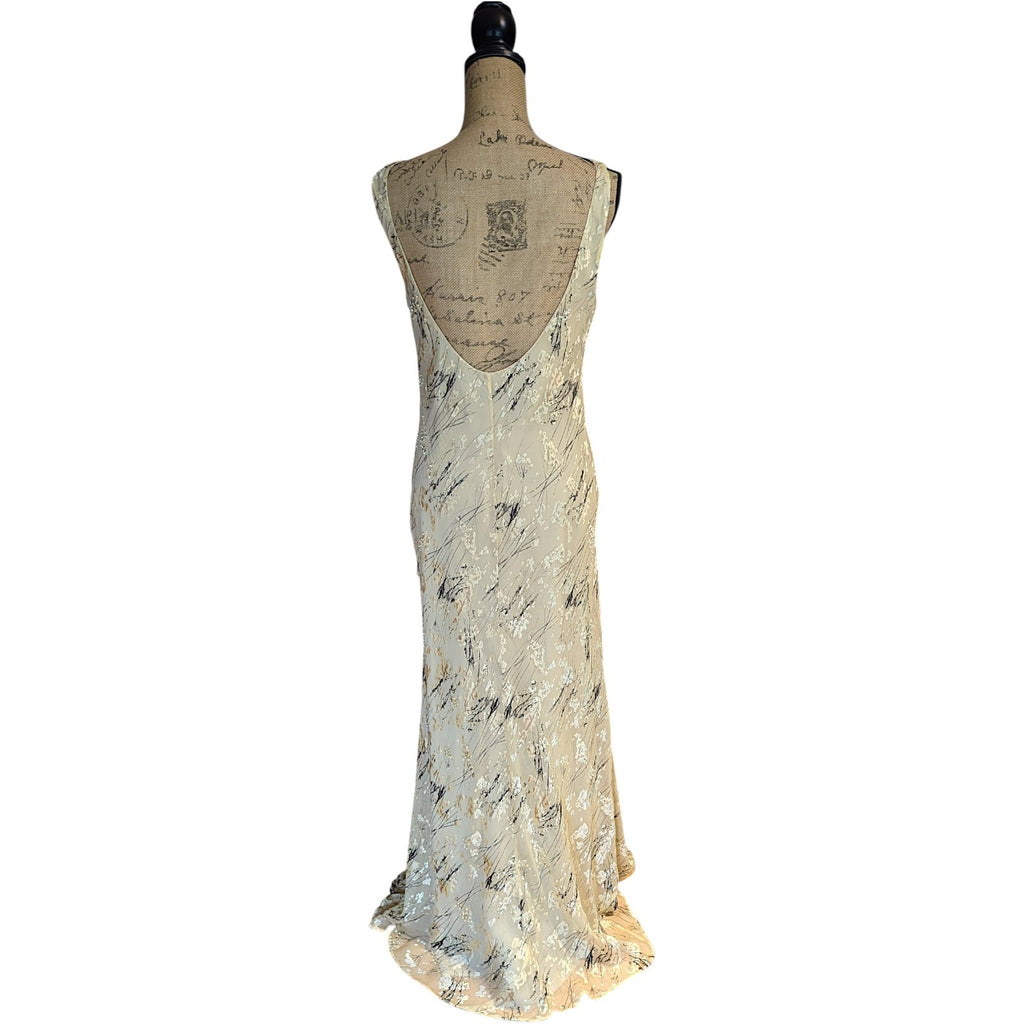 Y2K Maria Grachvogel Long Vanilla Bias Cut Beaded Dress UK 12/14 (US 10)