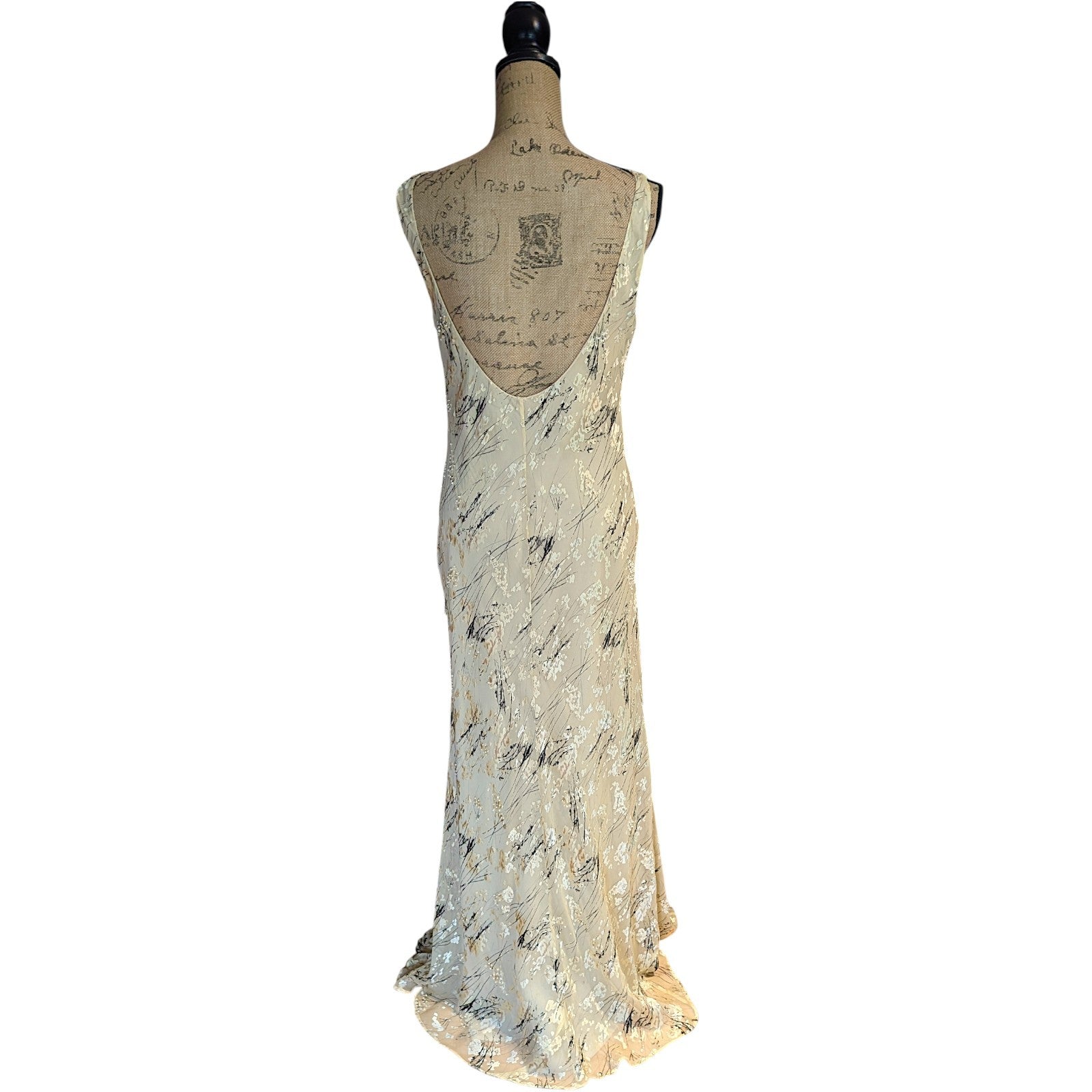 Y2K Maria Grachvogel Long Vanilla Bias Cut Beaded Dress UK 12/14 (US 10)