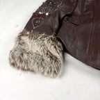 Together Vintage Leather Jacket Small Brown with Fur Trim
