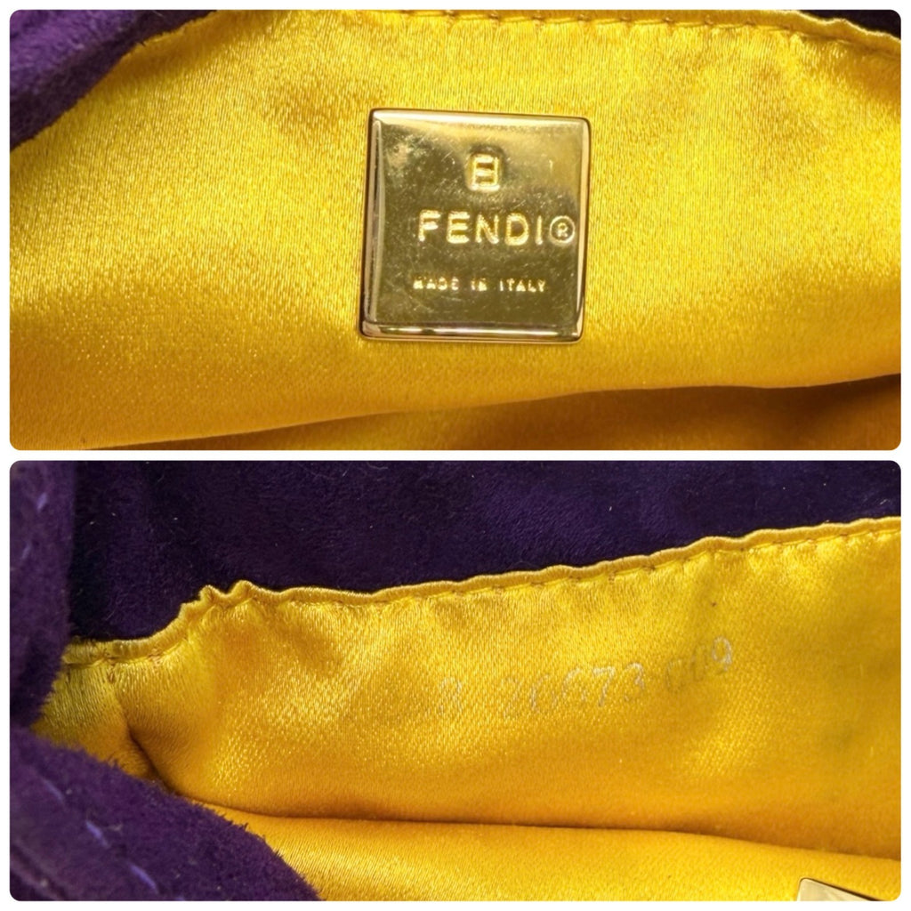 FENDI Vintage FF Logo Micro Croissant Suede Pochette Mini Bag Purple Glitter