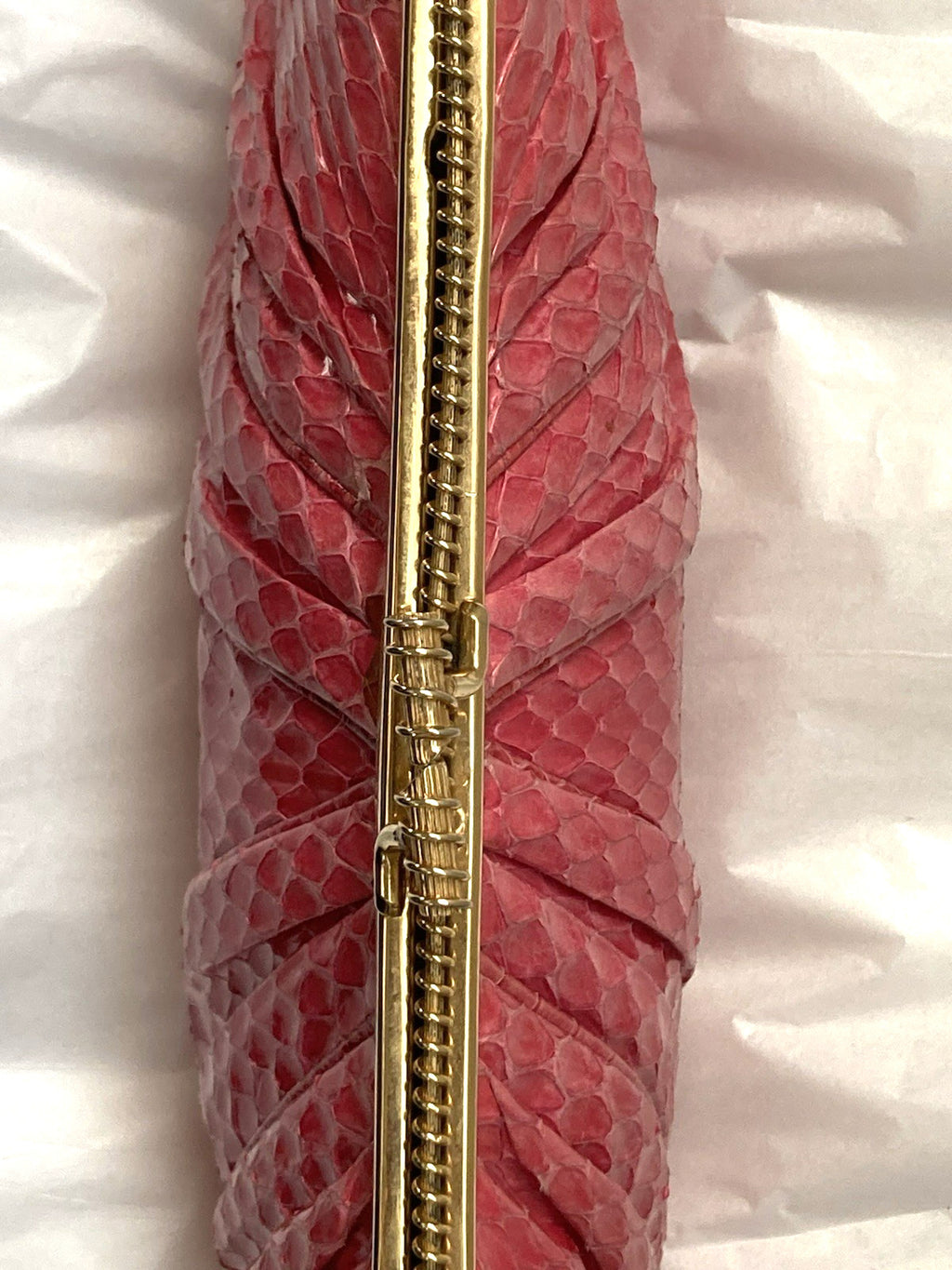 Judith Leiber Clutch Snakeskin RASPBERRY PINK Evening Bag Shoulder Vintage 1980s