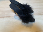 Vintage Frederick's of Hollywood Black Marabou Feather Satin Peep Toe Heel