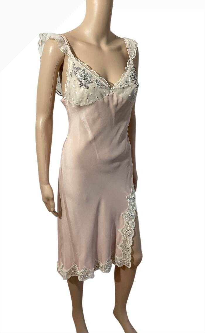 BLUMARINE S/S 2004 EMBELLISHED LACE TRIM DRESS SZ 44
