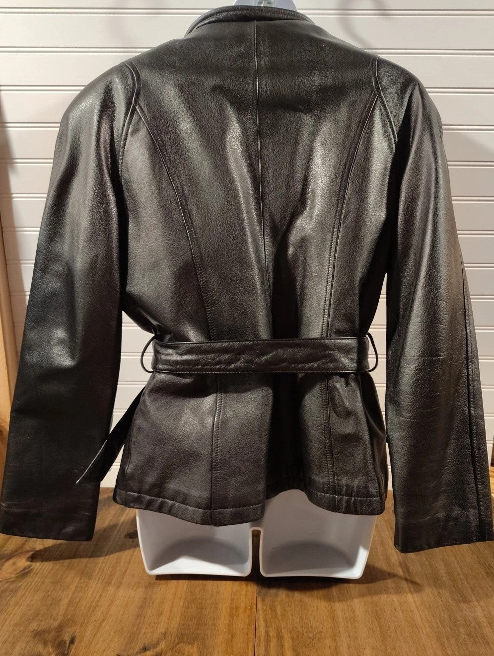 Vtg 90s Wilsons Black Leather Jacket Sz Small Fitted w/Belt Removable Thinsulate