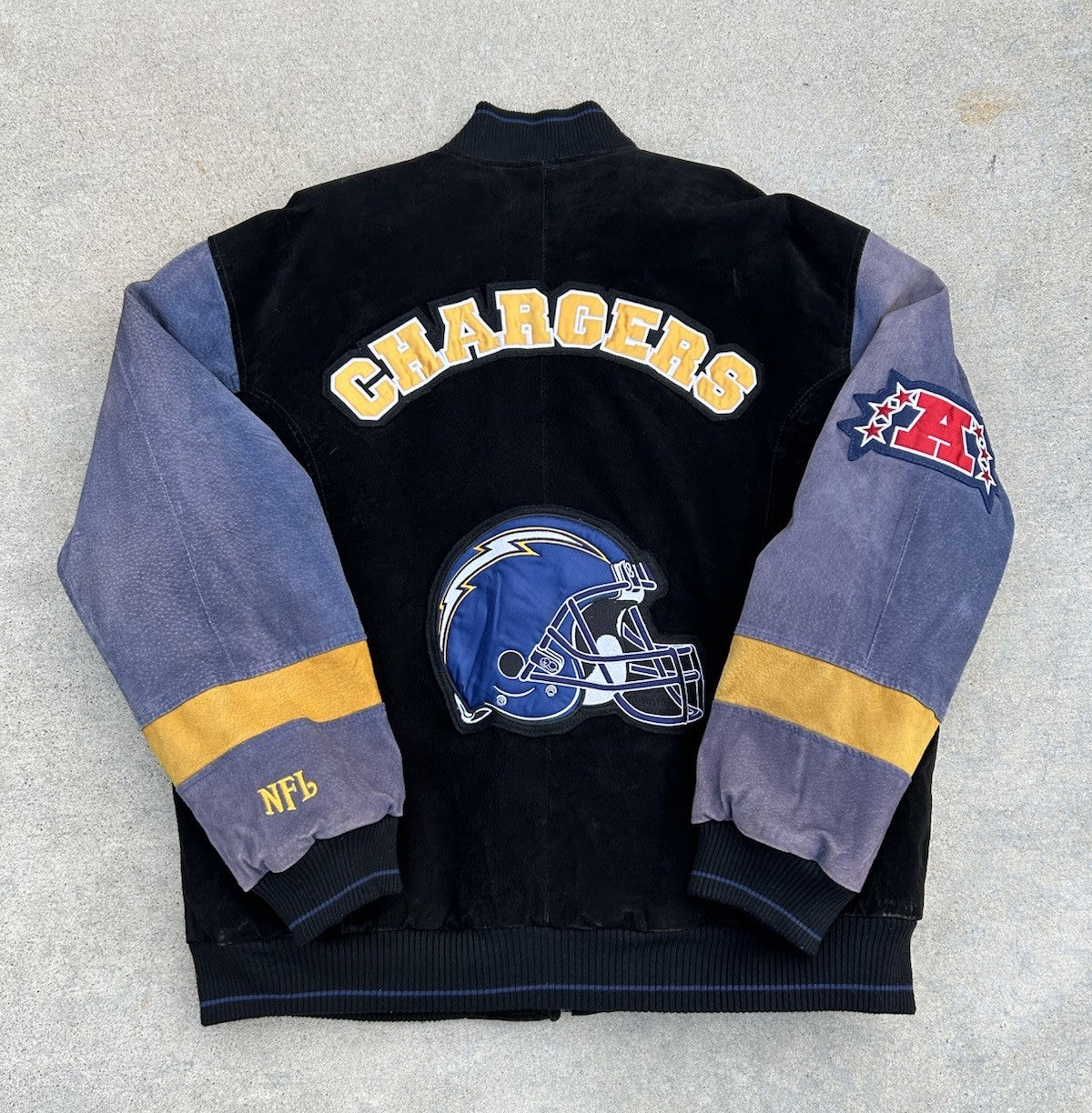 G-III Vintage NFL Chargers Suede Leather Varsity Jacket Black Gray XL