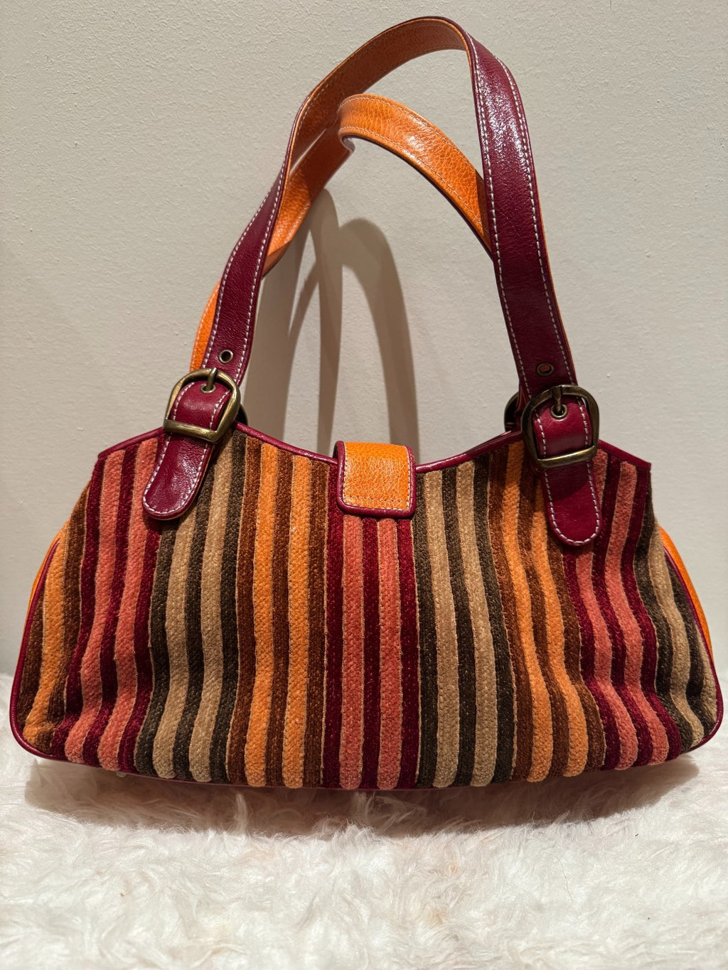 Isabella Fiore Multicolored Striped Velvet Shoulder Bag