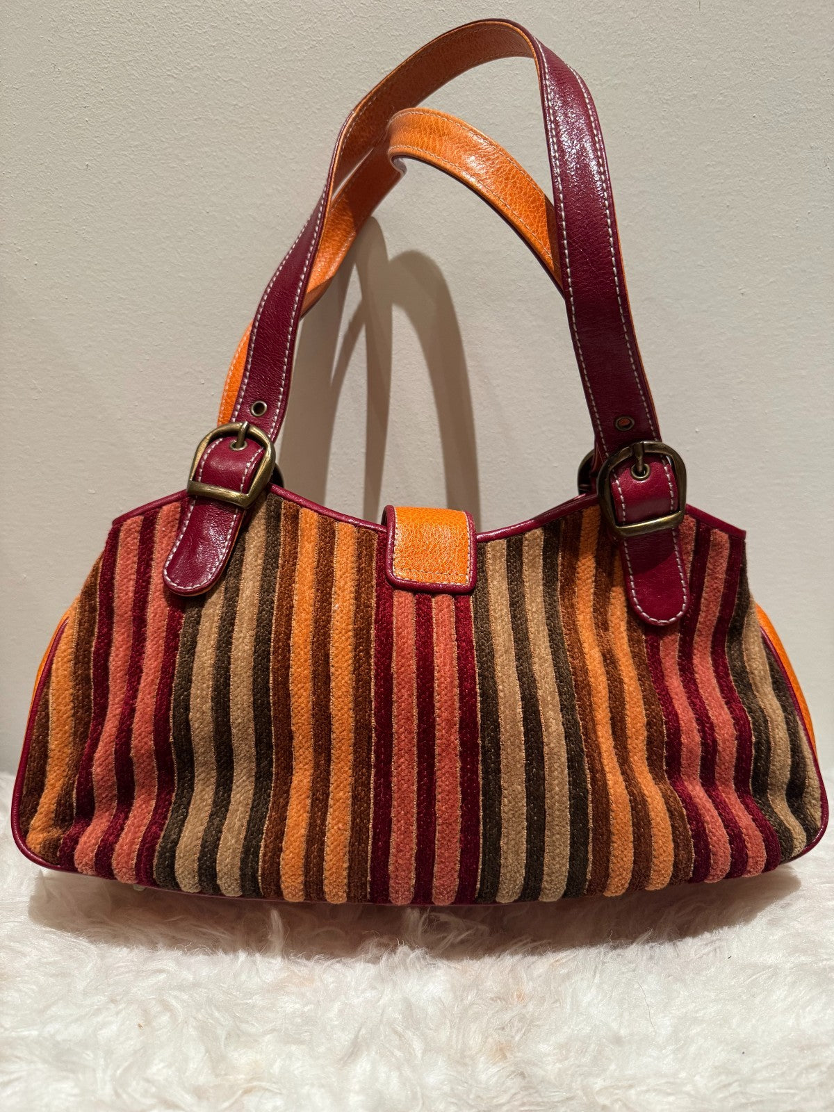 Isabella Fiore Multicolored Striped Velvet Shoulder Bag