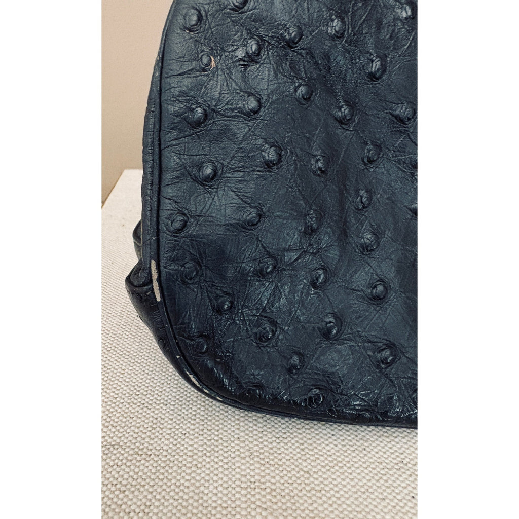 I. Magnin 1950s Genuine Ostrich Skin Handbag Black