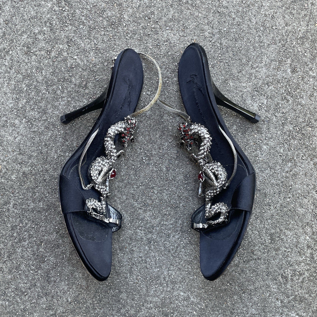 Giuseppe Zanotti S/S 2004 Dragon Black Satin Heels