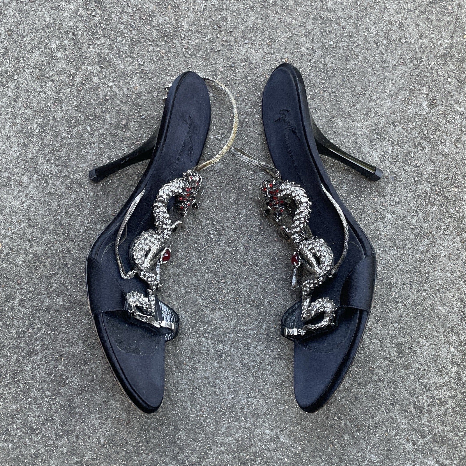 Giuseppe Zanotti S/S 2004 Dragon Black Satin Heels