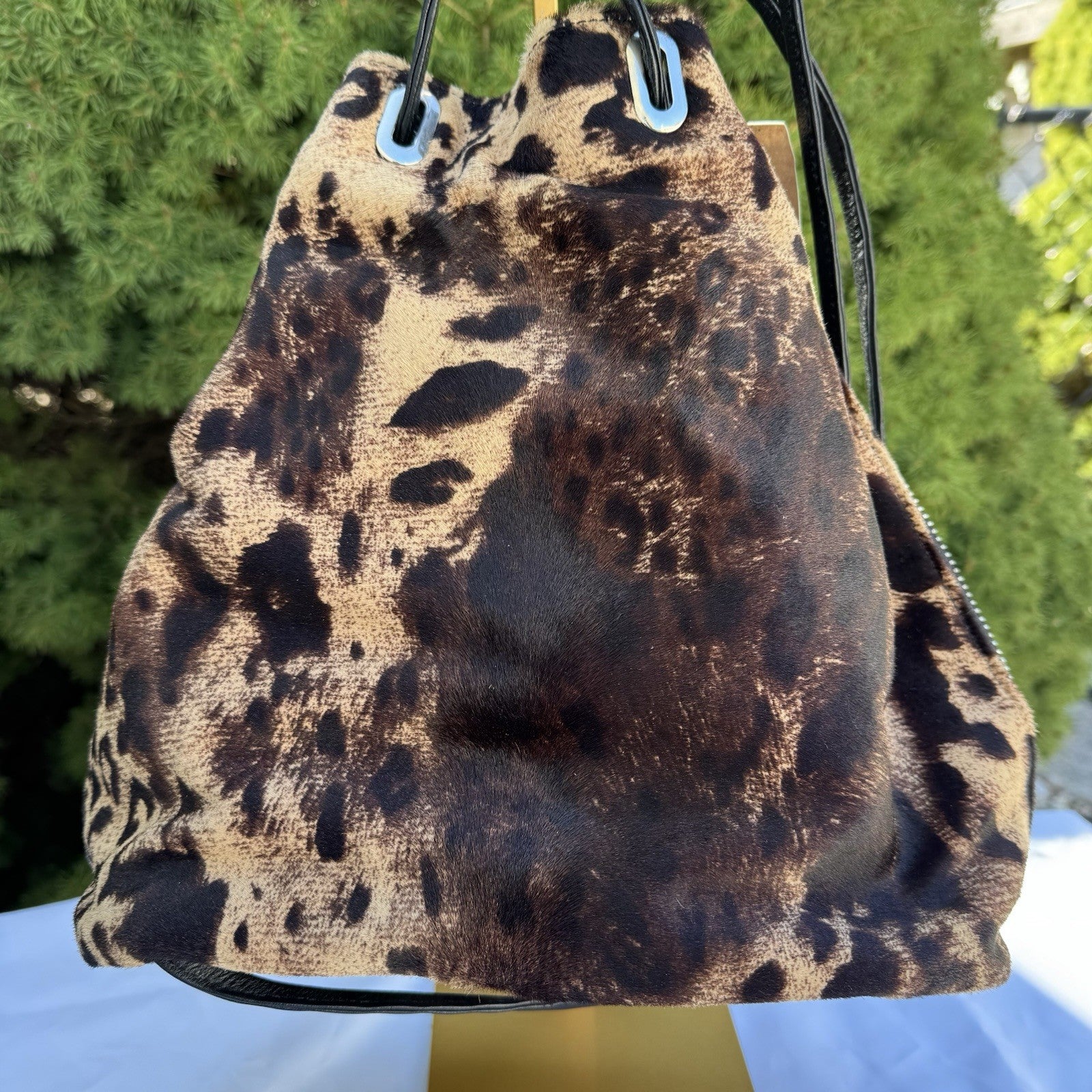Simone Camille Vintage Calf Hair Leather Drawstring Shoulder Bag