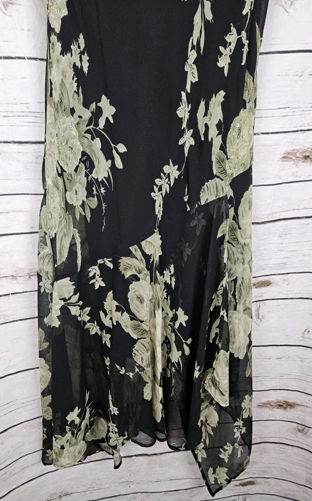 Vintage Bias Floral Beaded Overlay Slip Dress