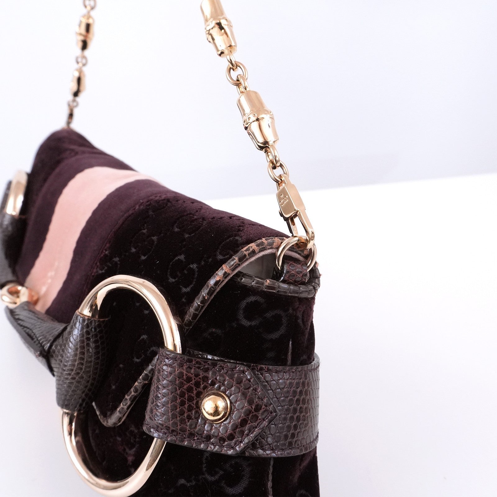 GUCCI GG Velvet Horsebit Gold Chain Shoulder Bag 131471 205118 Auth #57544A
