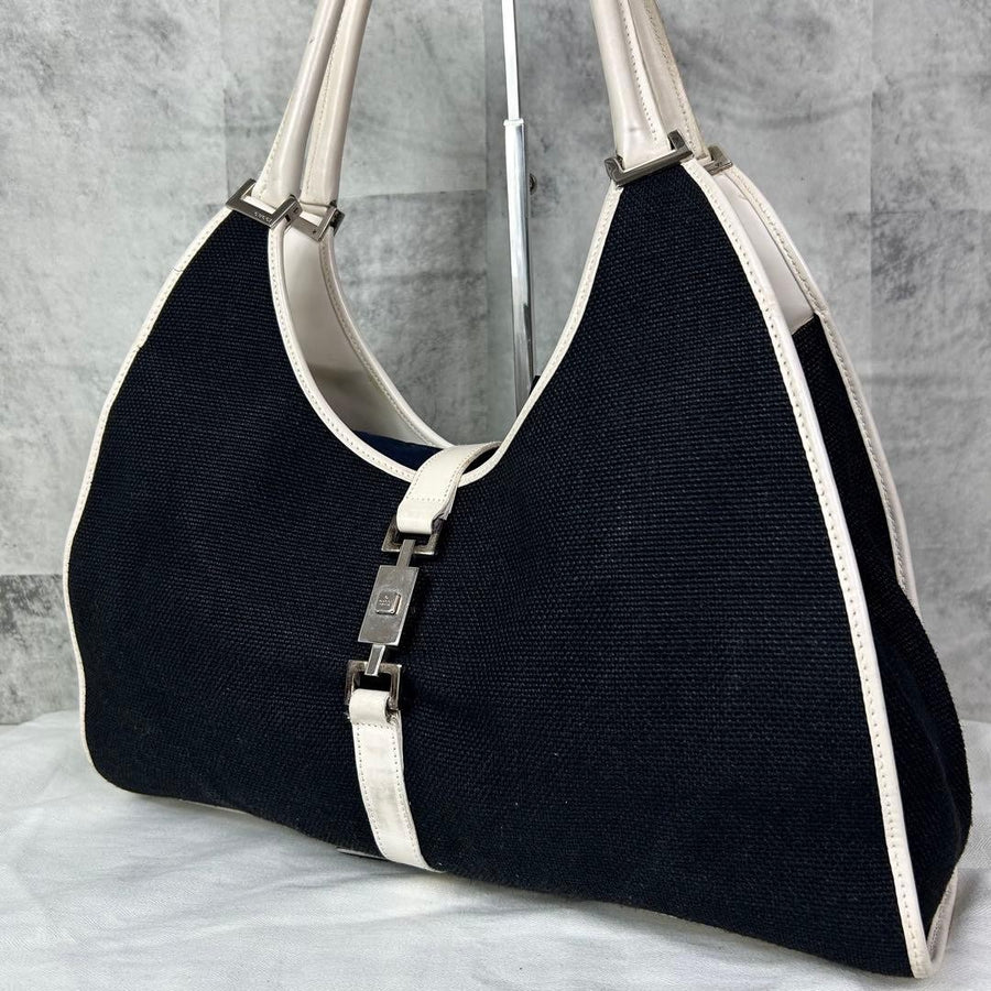 Gucci Jackie Shoulder Bag GG Canvas Leather Black