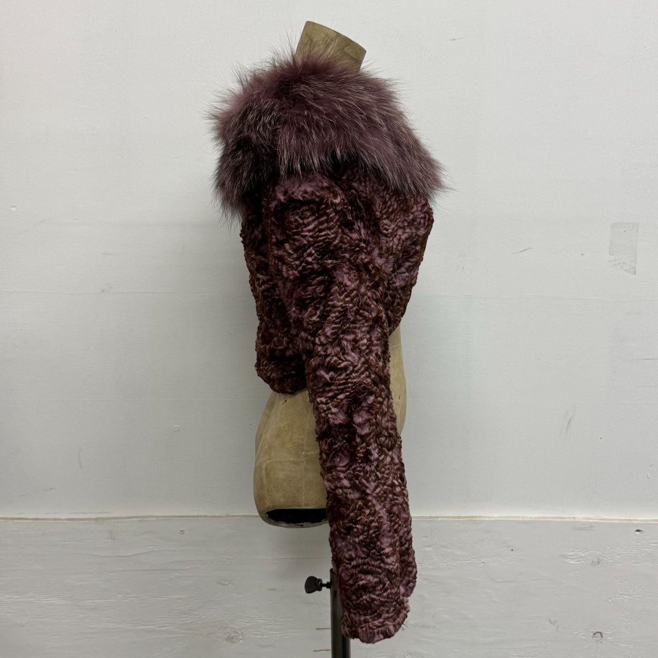 Vintage Y2K Purple Bolero Cropped Rabbit & Fox Fur Jacket Coat
