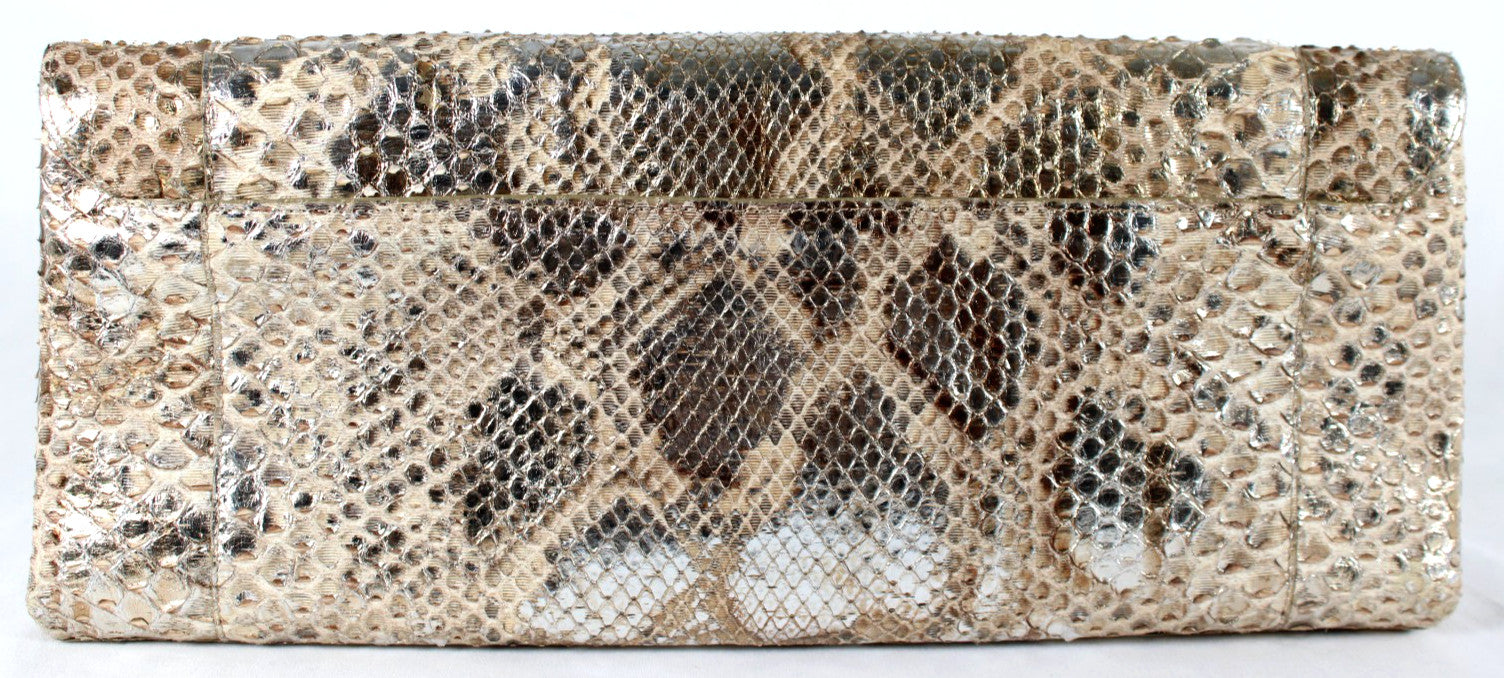 NANCY GONZALEZ Metallic Silver & Gold Python Skin Long Clutch Bag