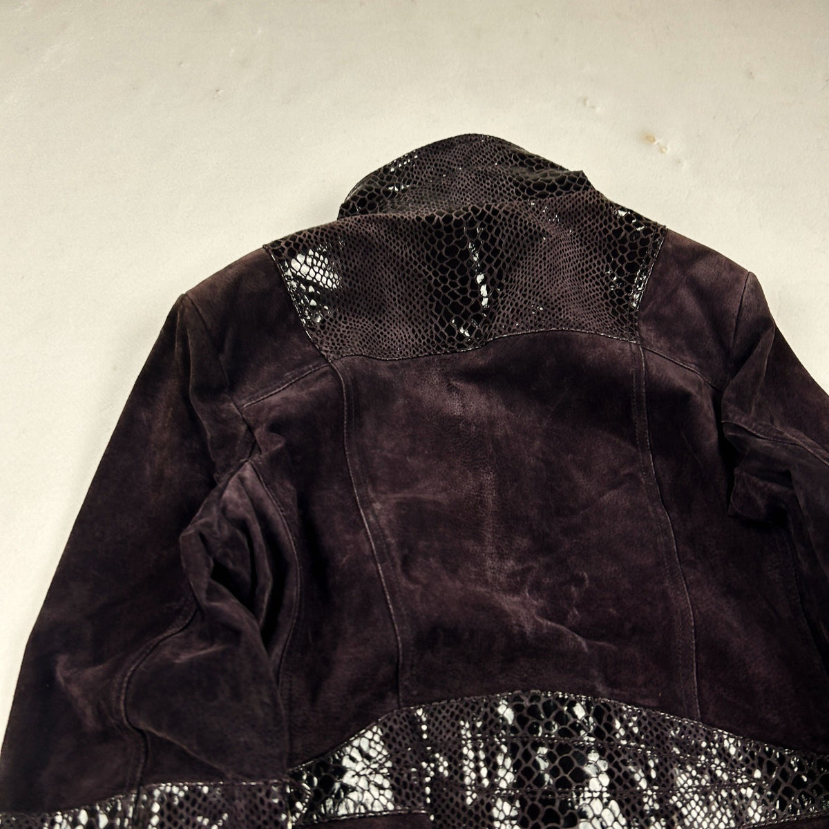 Vintage Y2K Genuine Suede Leather Jacket with Snakeskin Panel Moto