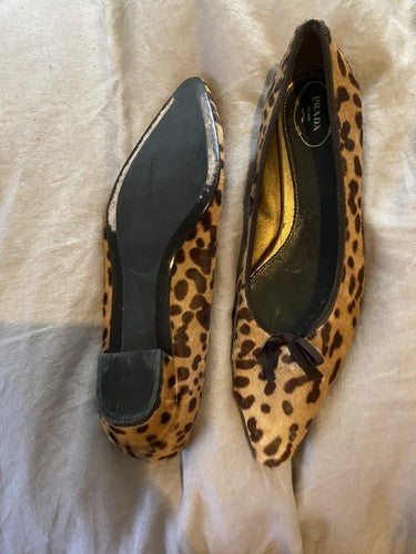 Vintage Prada Pony Hair Animal Print Pointed Toe Flats