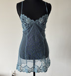 VTG Victoria’s Secret Blue Babydoll Dress Sheer Size M Sequin Lace Romantic Y2K