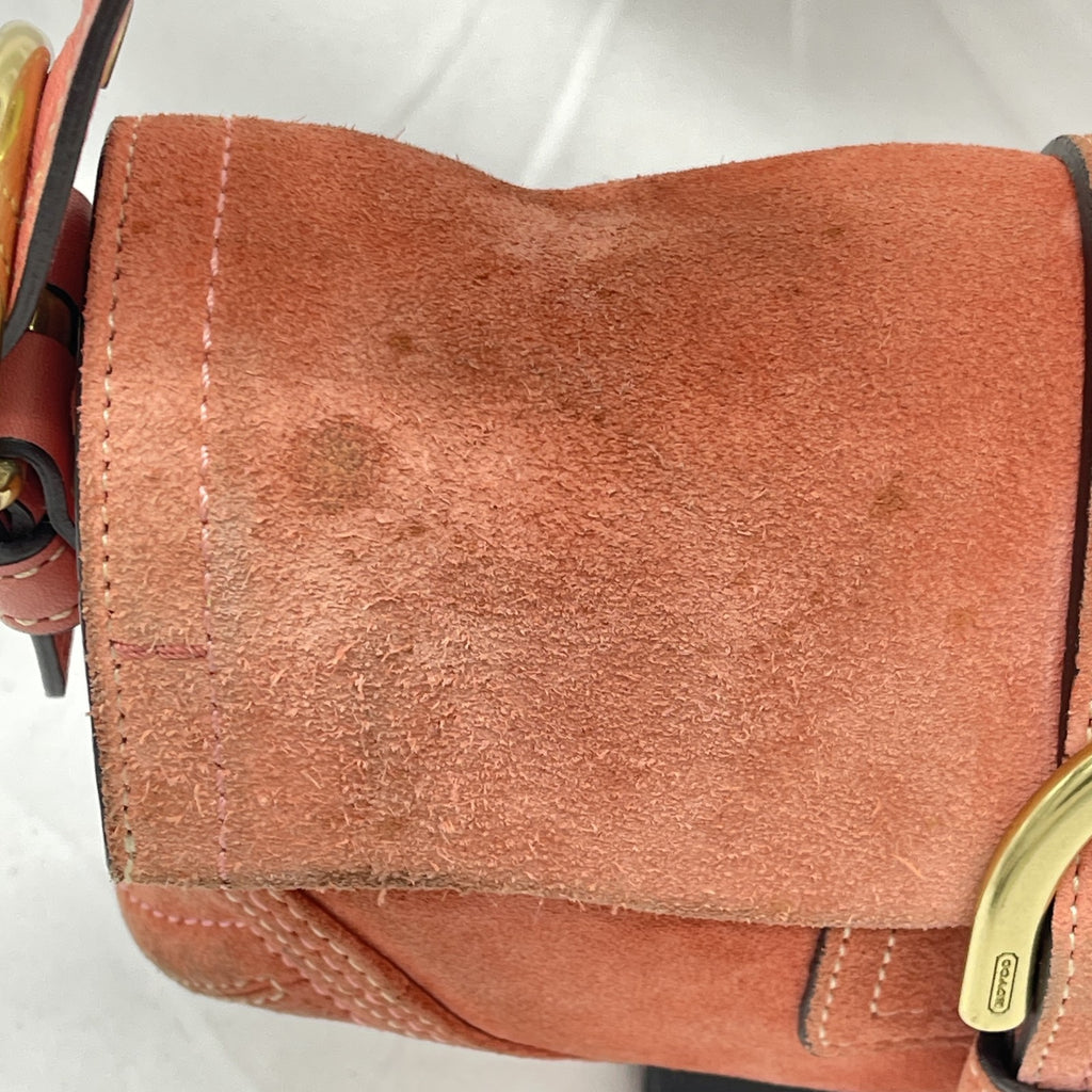 Vintage Coach Y2K Demi Soho Flap Shoulder Bag Suede 8A18 Salmon Pink Pre-Owned