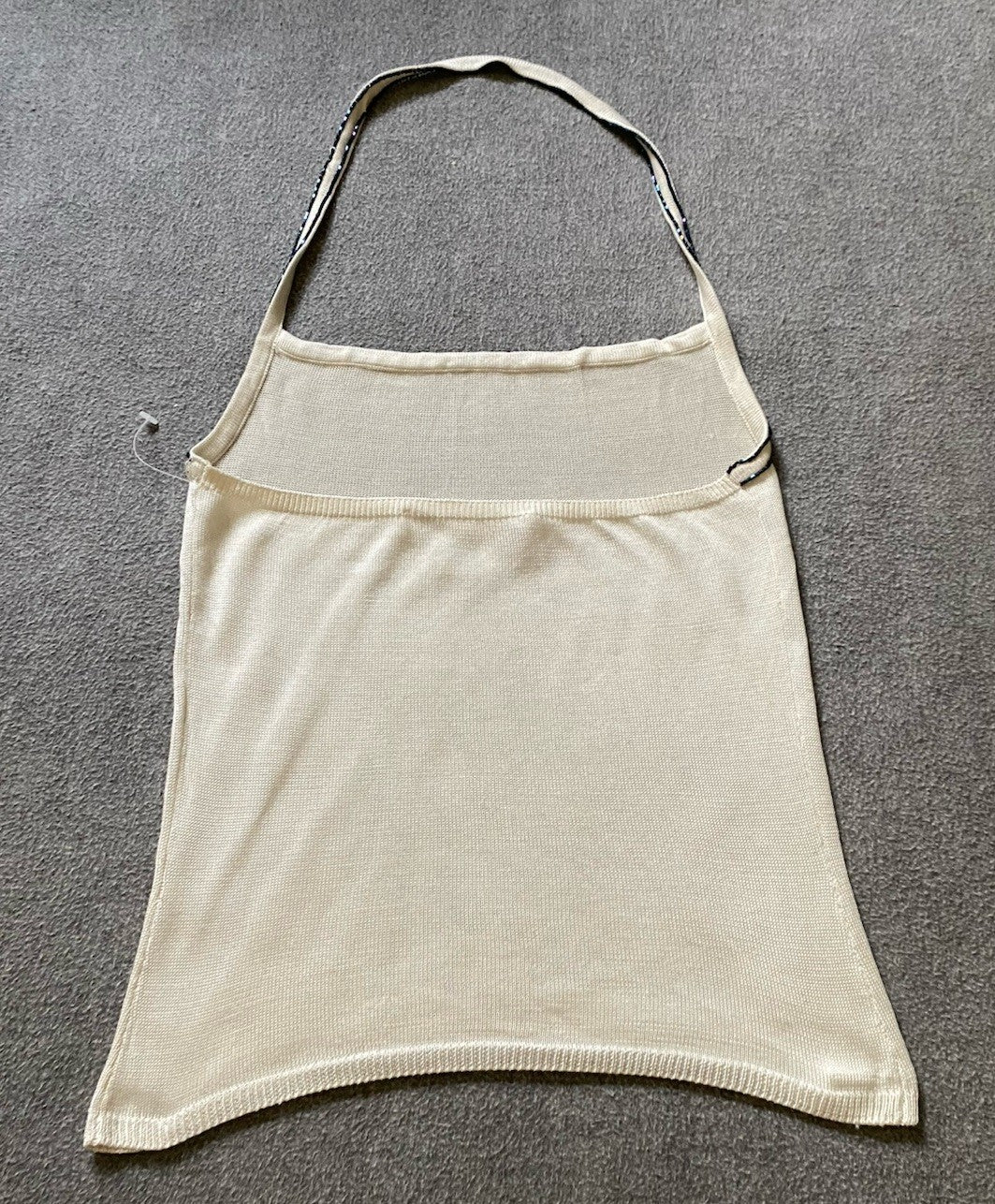 Colette Dinnigan 1990s Silk Halter Sweater Top Small Beaded Trim