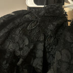 Vintage 1800's Victorian Gothic Black Lace Capelet w/ Beads  + Ruffle Size Small