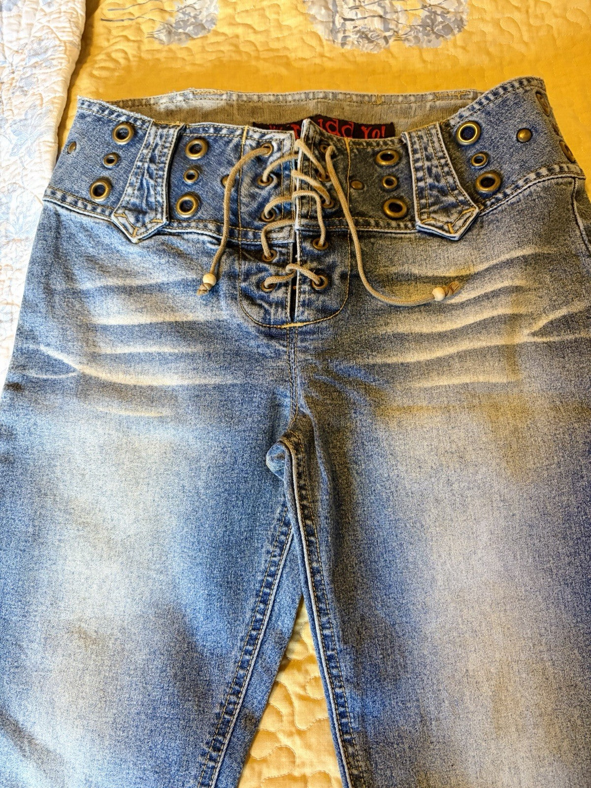 Mudd 1990s Lace Grommet Studded Low Rise Flare Jeans Size 1