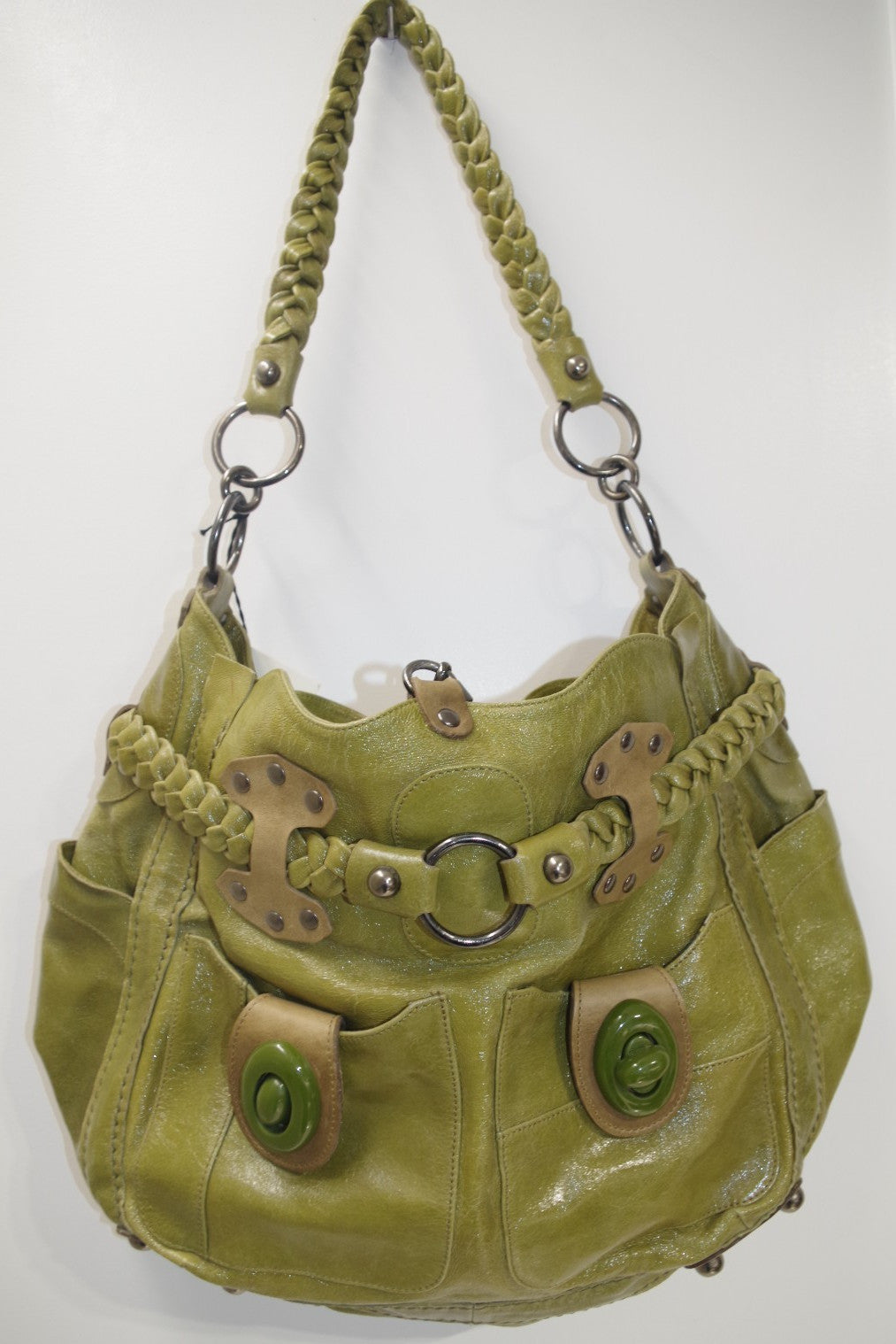 Jamin Puech Green Patent Leather Handbag with Braided Belt